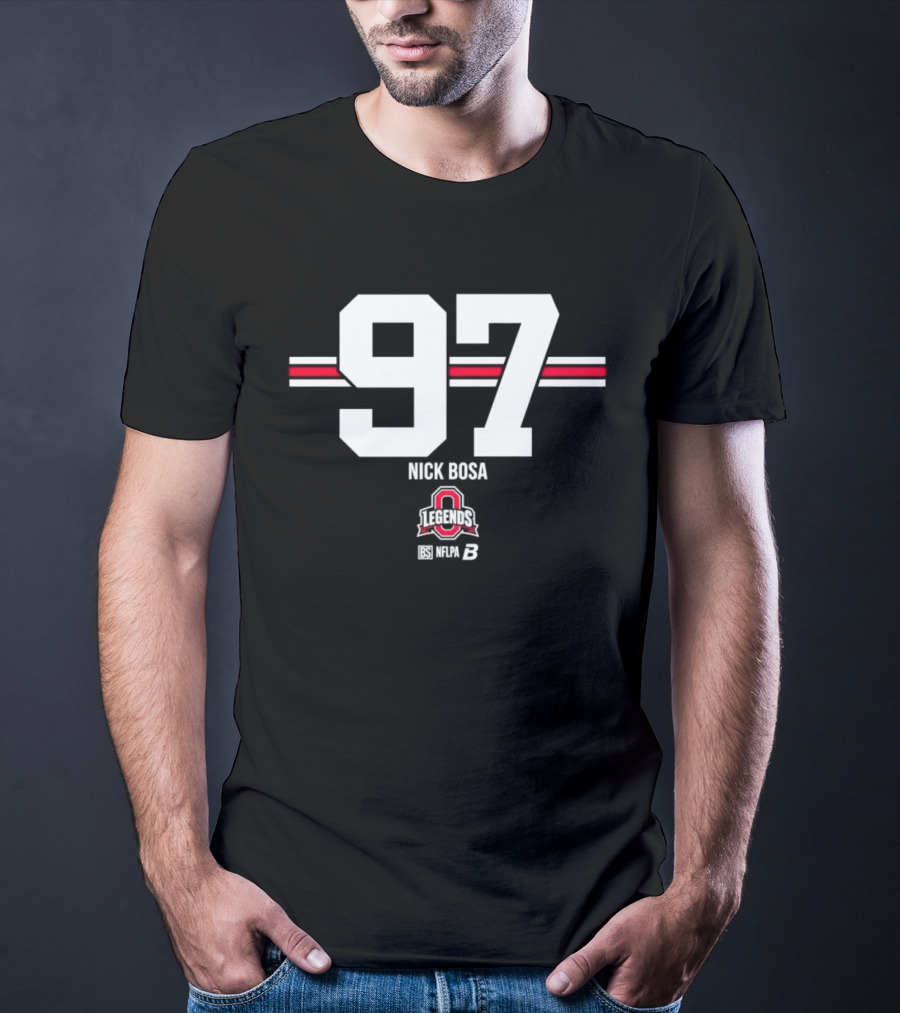 Ohio State Buckeyes Nick Bosa 97 Scarlet Gray Stripes T-Shirt