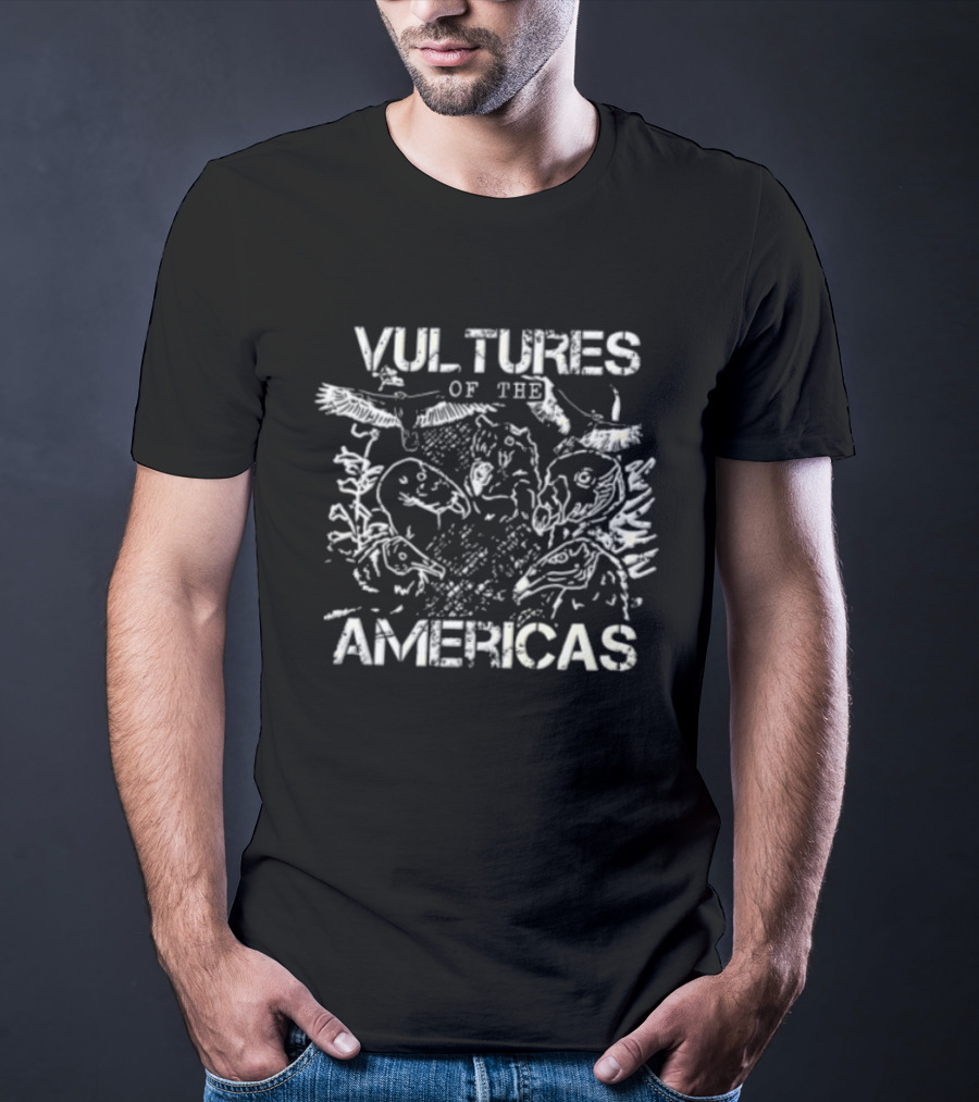 Vultures Of The Americas Distressed Birds Sketch Heads Flying T-Shirt