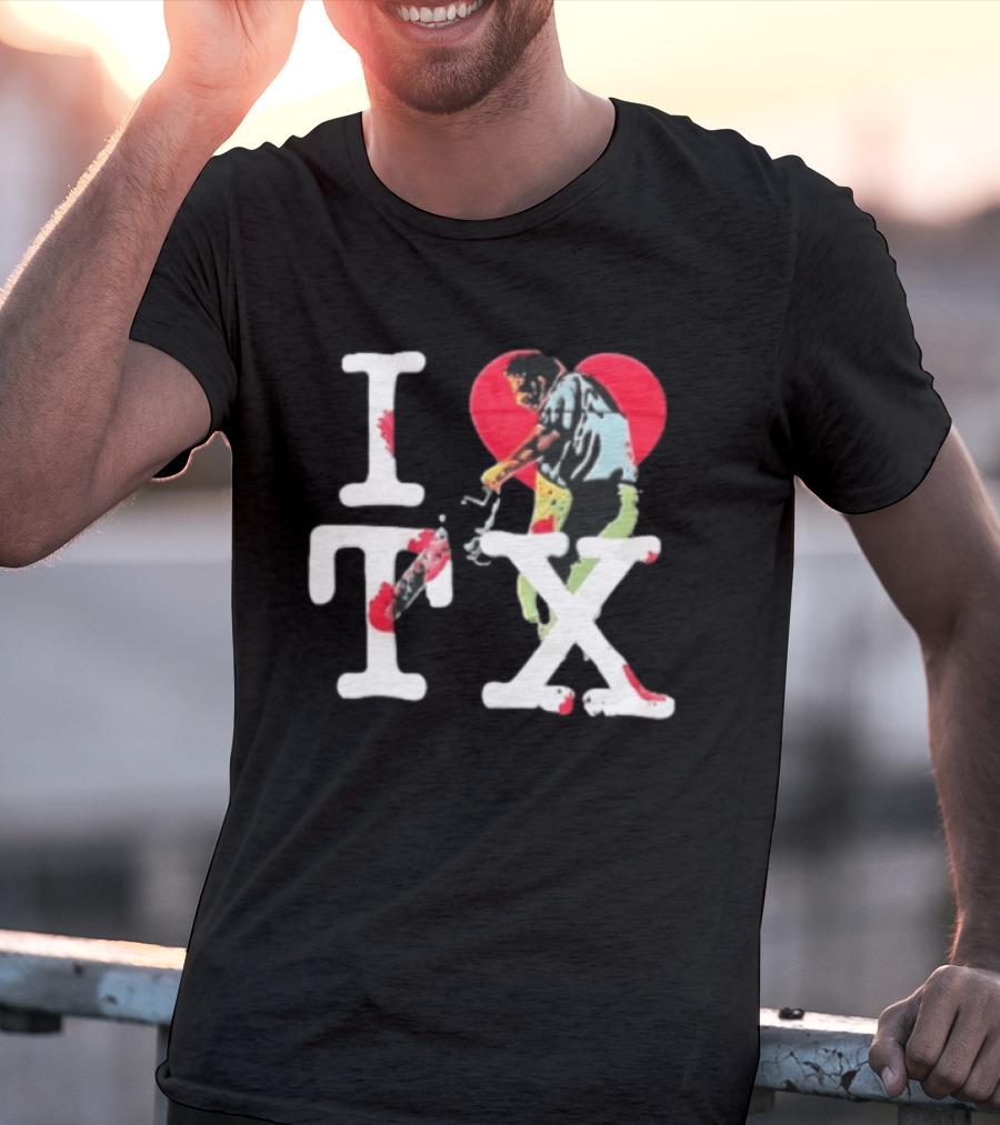 I Love Tx Leatherface Chainsaw Heart Blood Splatter T-Shirt