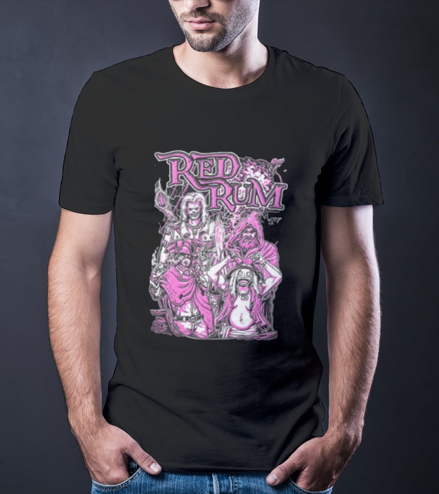 Red Rum Pink Pirate Crew Captain Hooded Wizard Comic Line T-Shirt