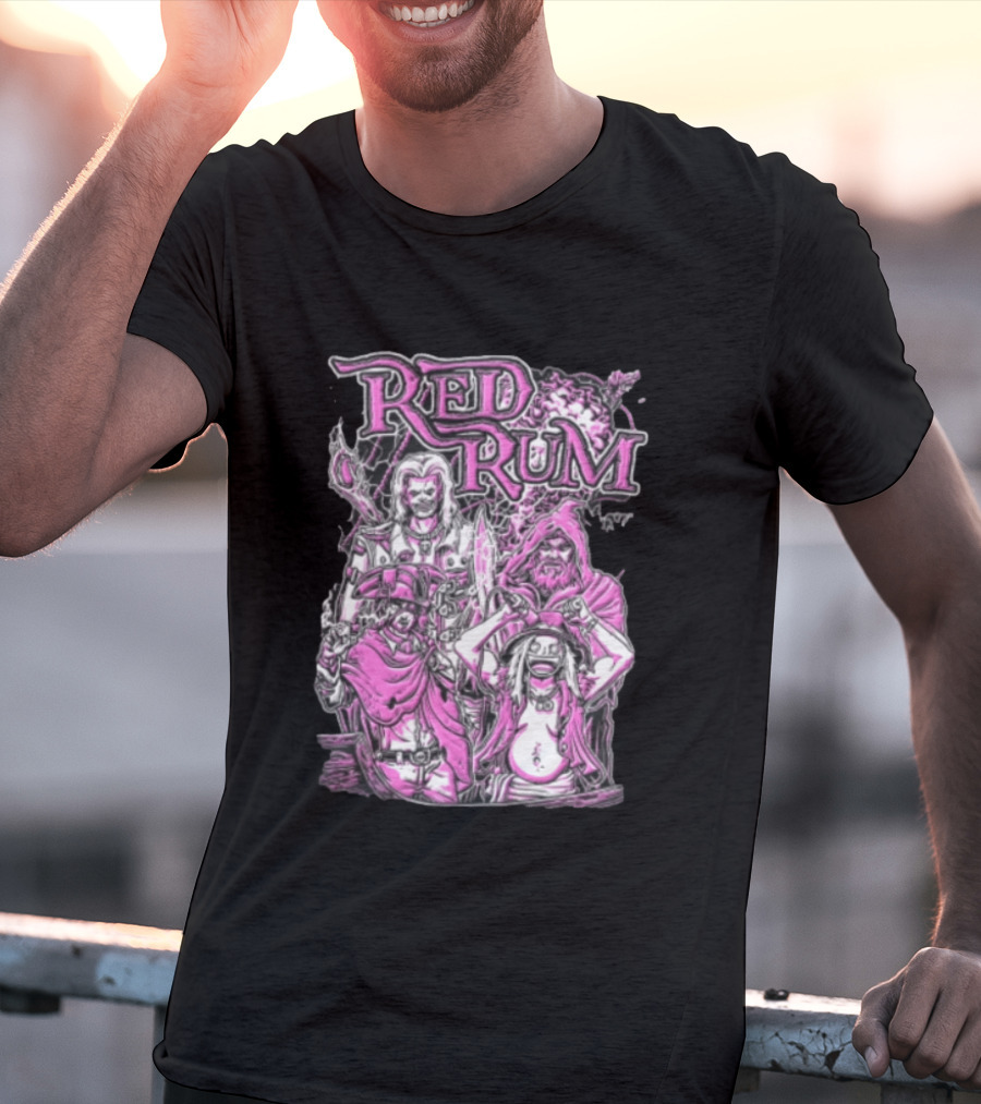 Red Rum Pink Pirate Crew Captain Hooded Wizard Comic Line T-Shirt