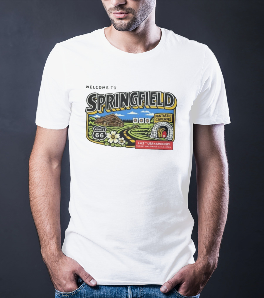 Welcome To Springfield Route 66 Fantastic Caverns 142nd USA Archery Target Nationals U.S. Open T-Shirt