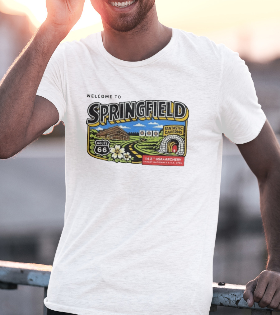 Welcome To Springfield Route 66 Fantastic Caverns 142nd USA Archery Target Nationals U.S. Open T-Shirt