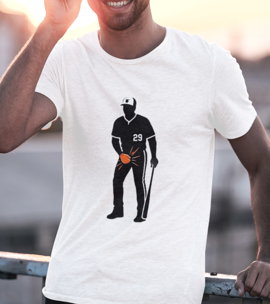 Baltimore Orioles 29 Baseball Player Jersey Black And Orange Glove T-Shirt