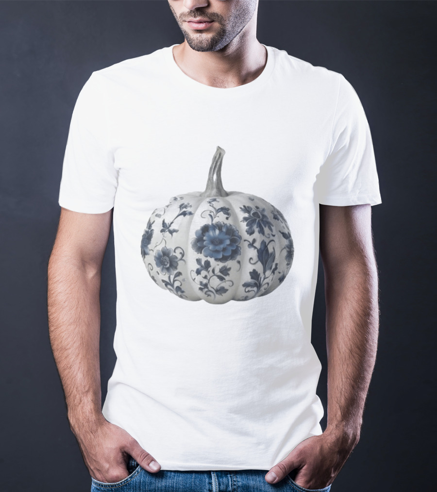 Blue Floral Porcelain Pumpkin China Blue Pumpkin Decor T-Shirt