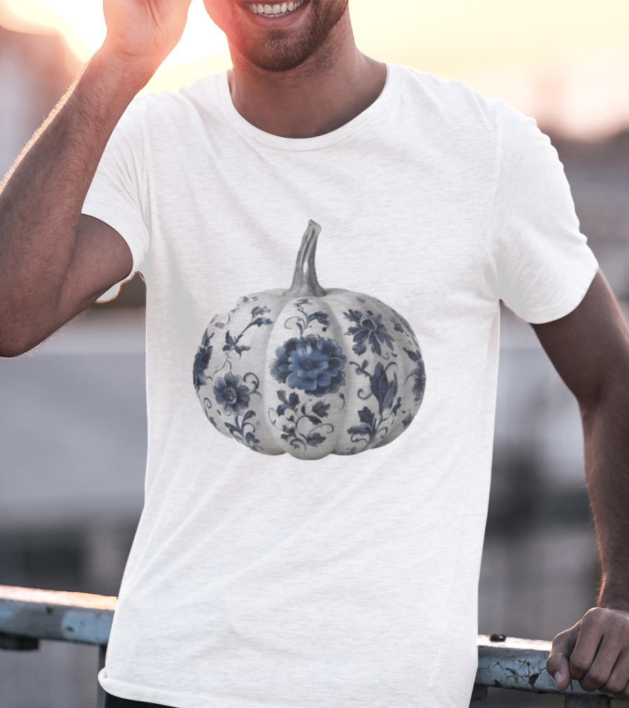 Blue Floral Porcelain Pumpkin China Blue Pumpkin Decor T-Shirt