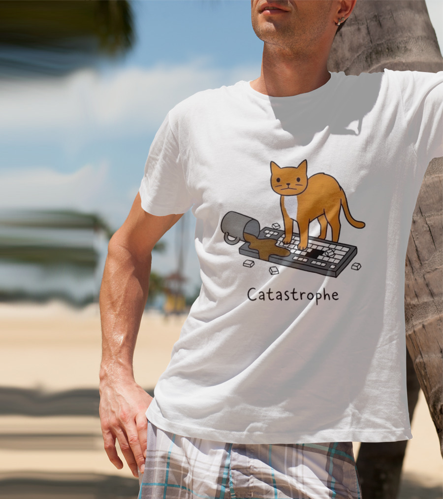Catastrophe Orange Cat Spilling Coffee On Keyboard T-Shirt