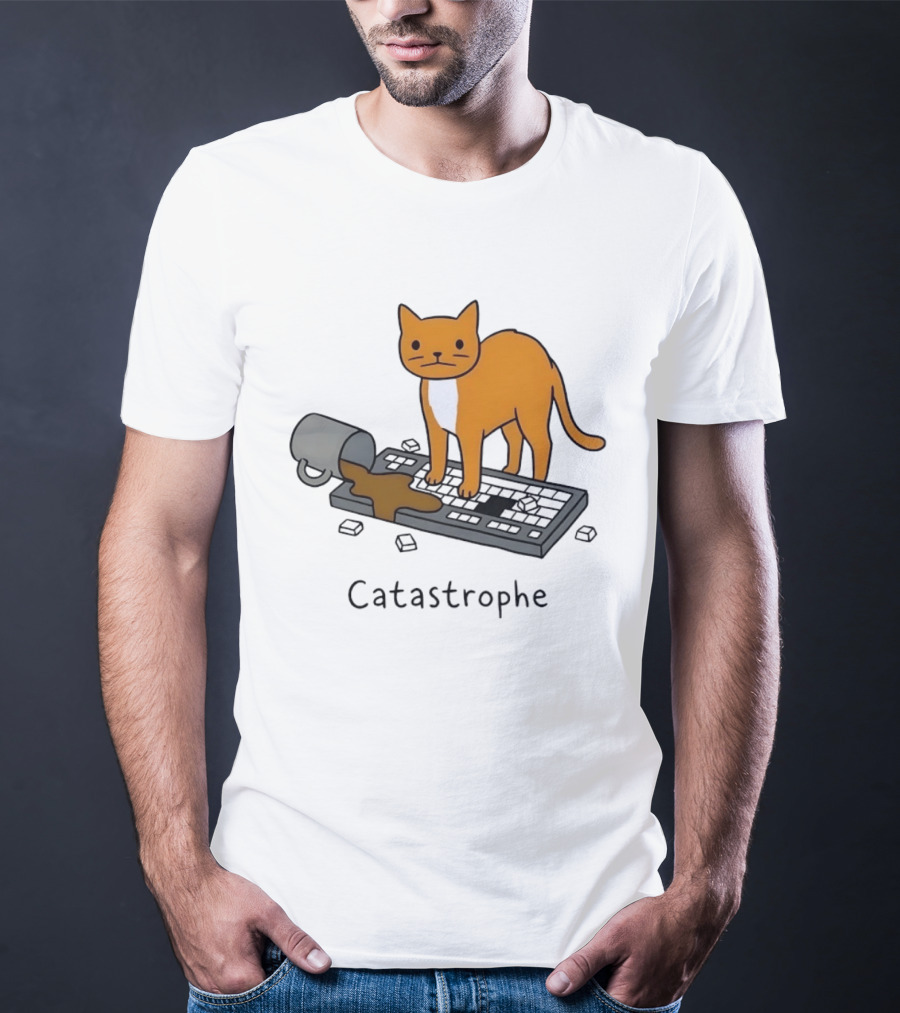 Catastrophe Orange Cat Spilling Coffee On Keyboard T-Shirt
