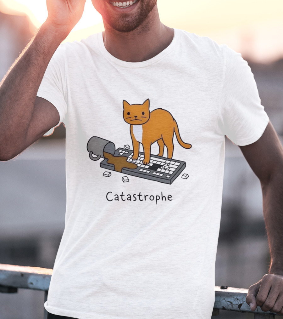 Catastrophe Orange Cat Spilling Coffee On Keyboard T-Shirt