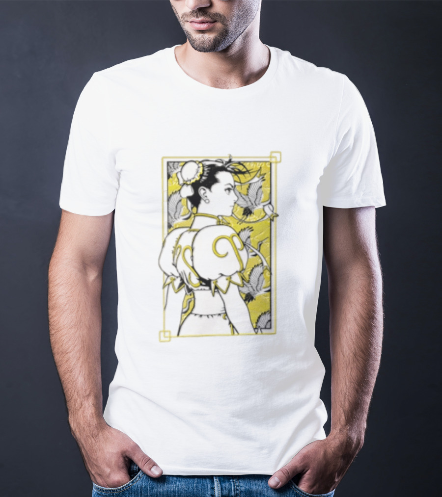Chun Li Profile Flying Cranes Yellow Frame Line T-Shirt