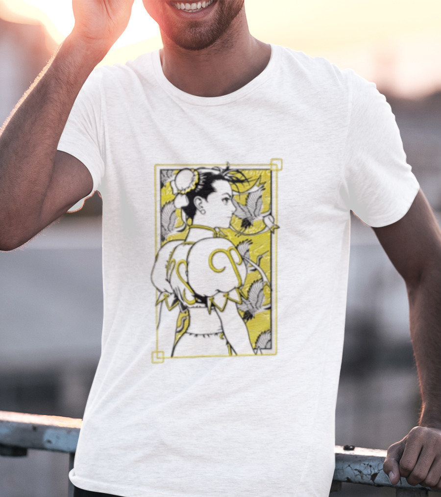 Chun Li Profile Flying Cranes Yellow Frame Line T-Shirt