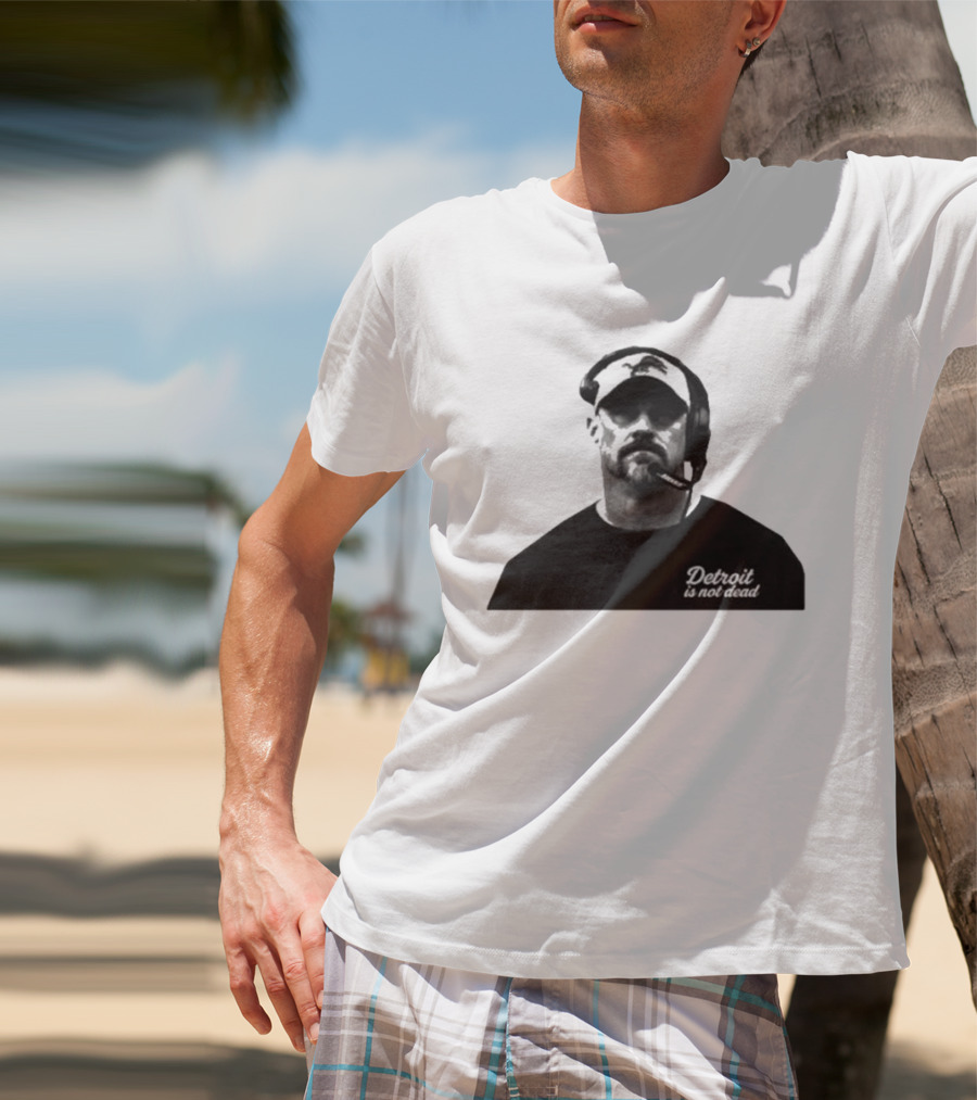 Dan Campbell 2026 Detroit Is Not Dead Headset Coach Monochrome Detroit Football T-Shirt