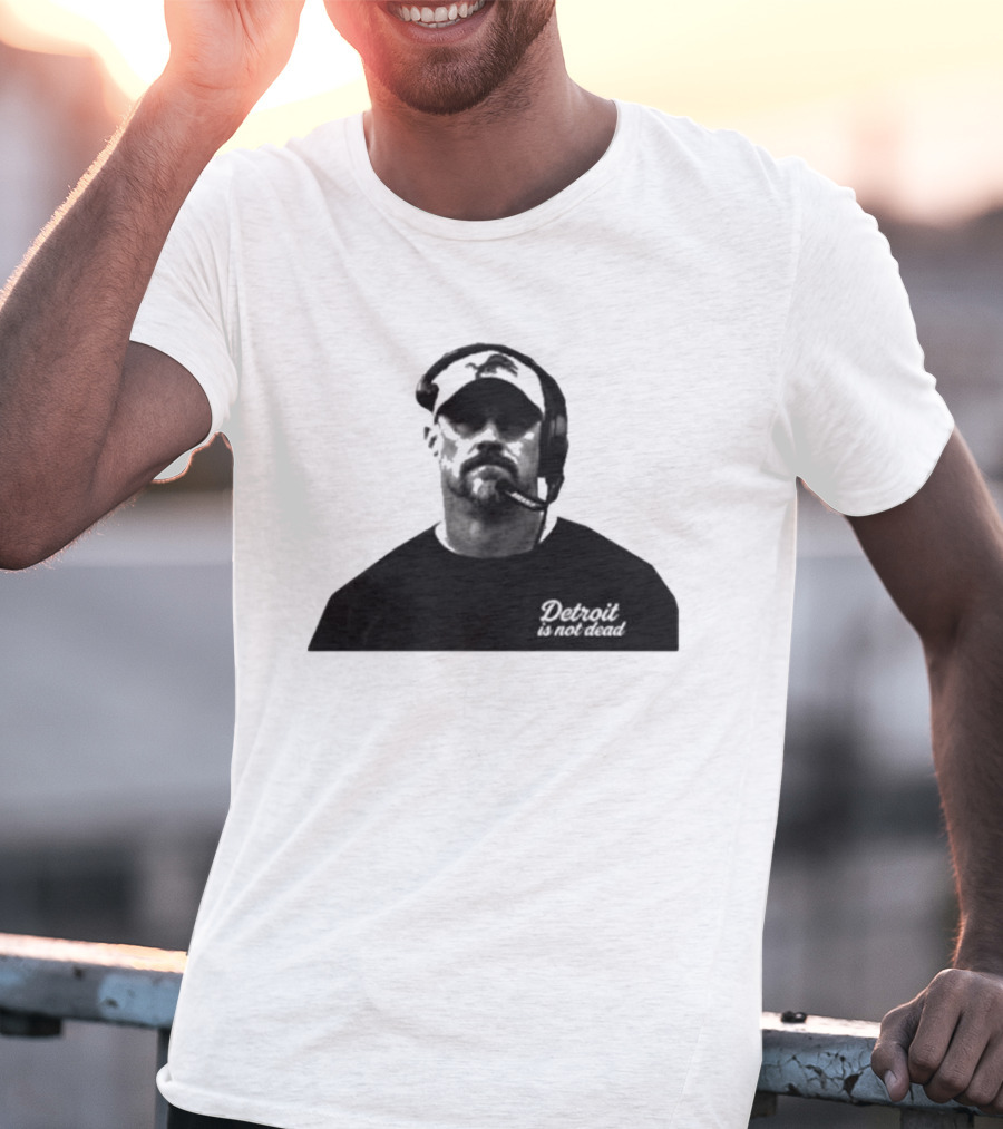 Dan Campbell 2026 Detroit Is Not Dead Headset Coach Monochrome Detroit Football T-Shirt