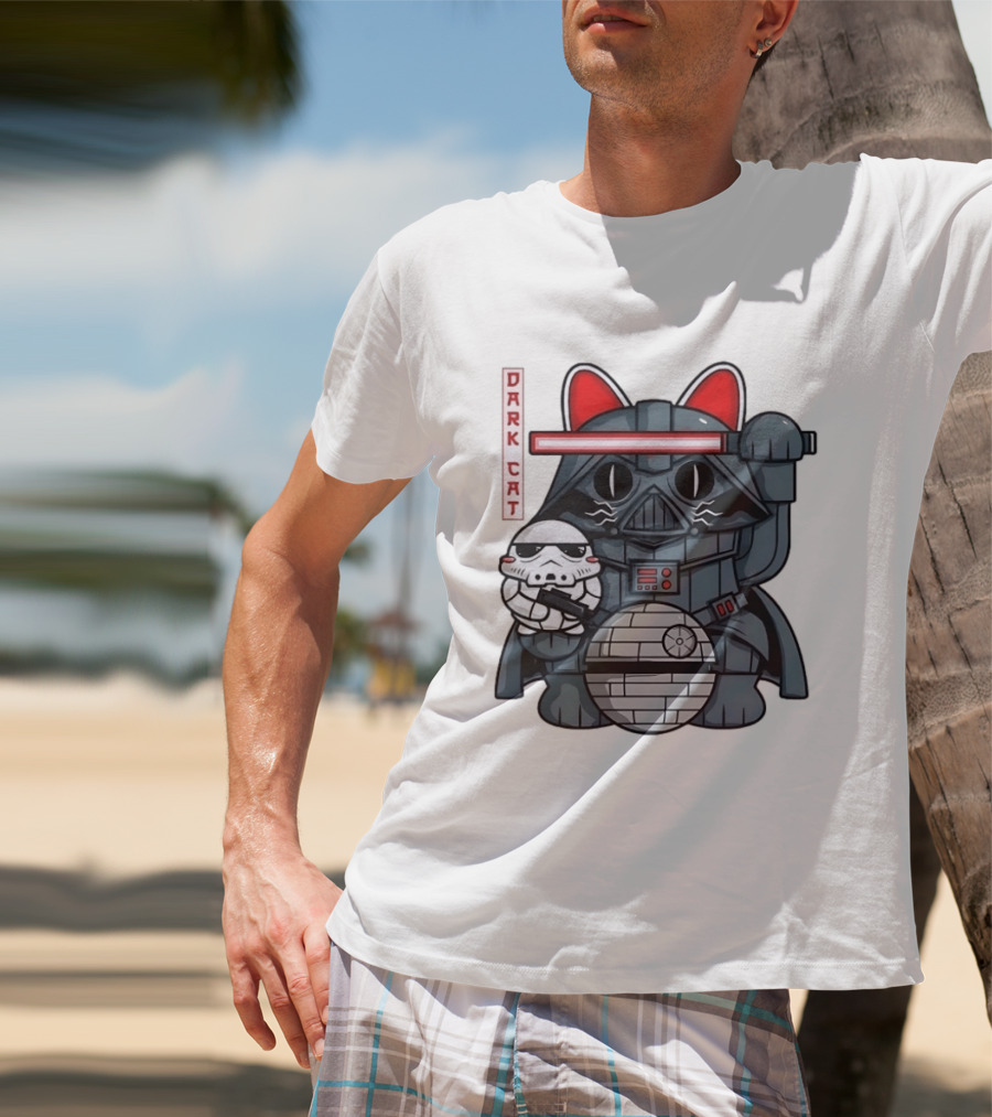 Dark Cat Vader Star Wars Cat Holding Stormtrooper Helmet T-Shirt