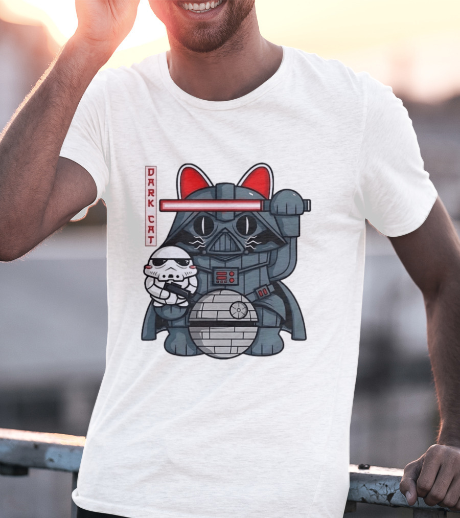 Dark Cat Vader Star Wars Cat Holding Stormtrooper Helmet T-Shirt