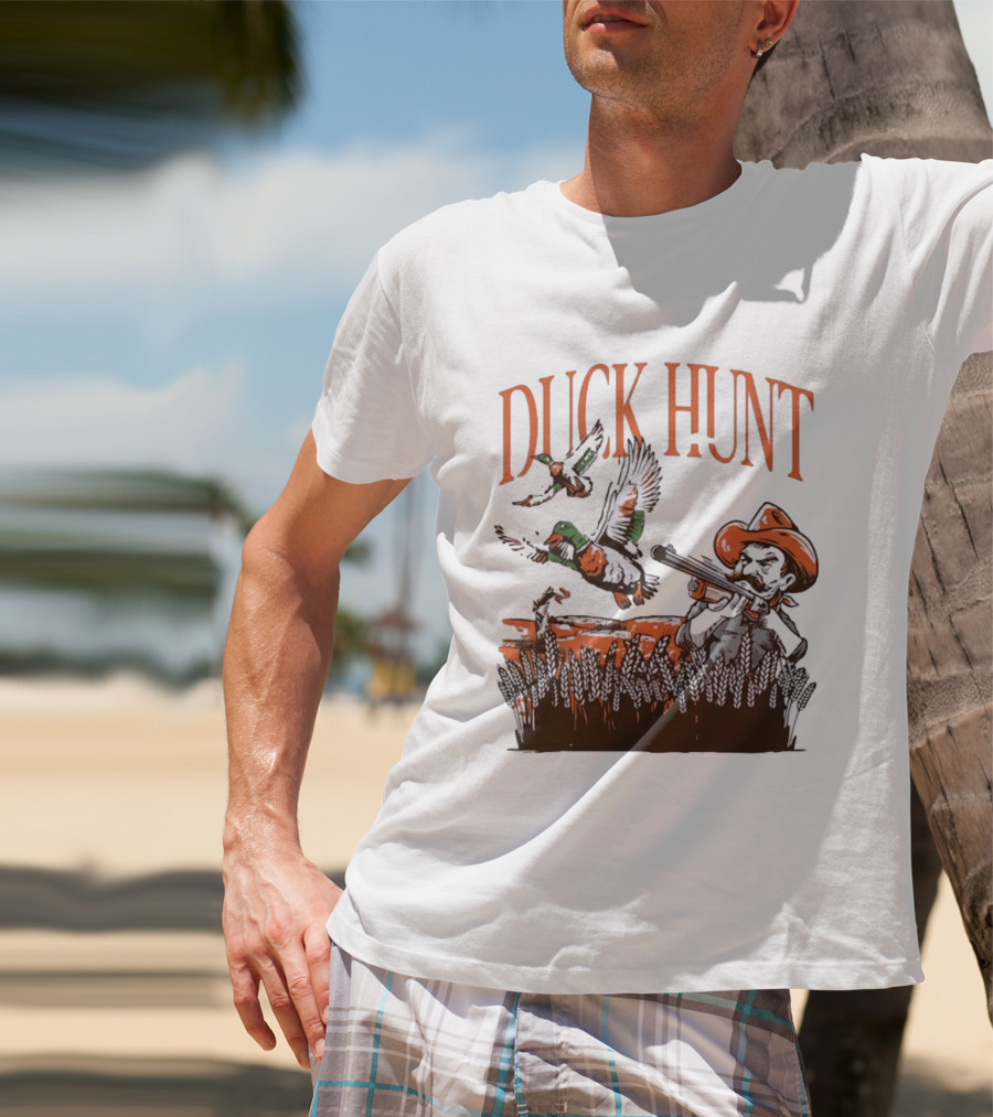 Duck Hunt Hunter Wildlife Outdoors Vintage Cowboy Shooting Scene T-Shirt
