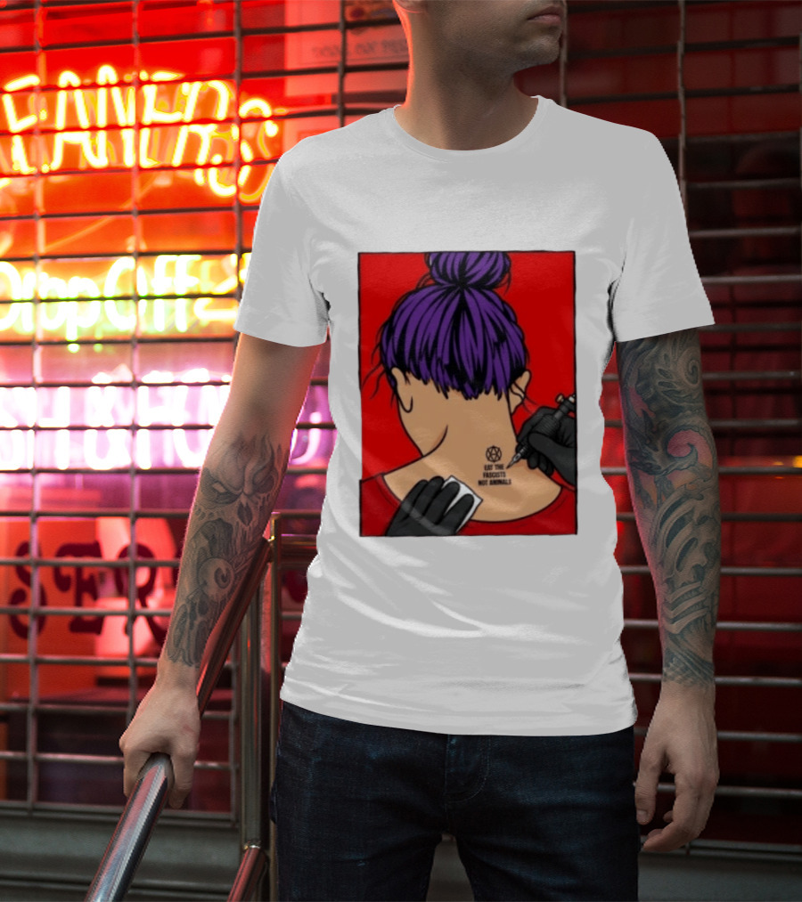 Eat The Fascists Not Animals Tattoo Anarchist Purple Hair Red T-Shirt
