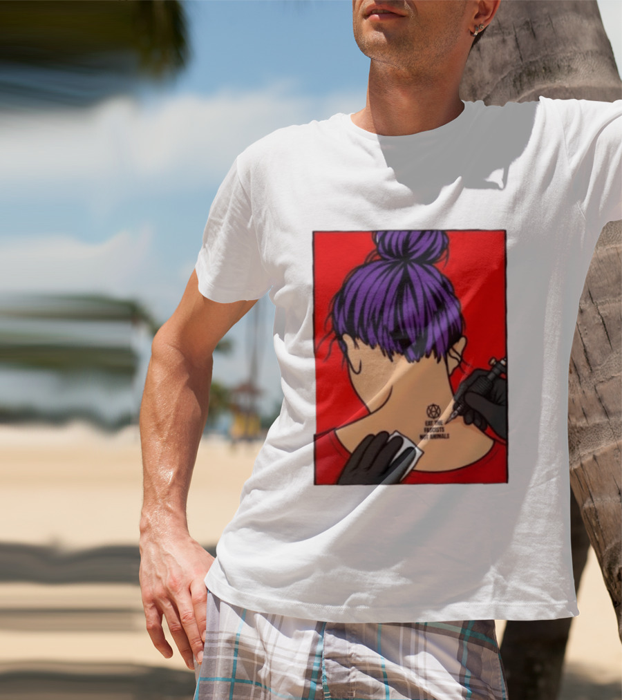 Eat The Fascists Not Animals Tattoo Anarchist Purple Hair Red T-Shirt