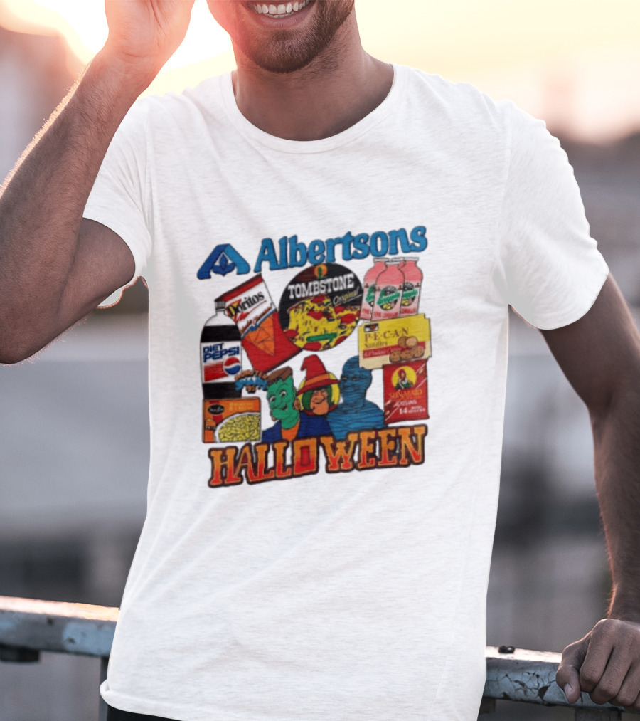 Albertsons Halloween Frankenstein Witch Mummy Featuring Diet Pepsi Doritos Tombstone Pizza T-Shirt