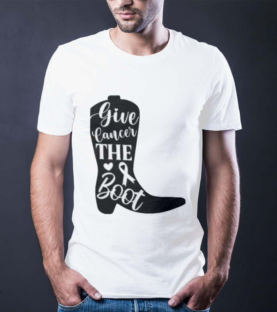 Give Cancer The Boot Awareness Ribbon Western Cowboy Boot T-Shirt