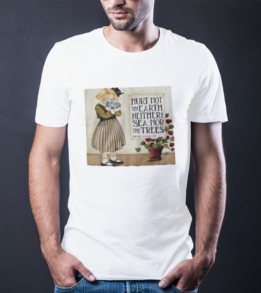 Hurt Not The Earth Revelation 7:3 Vintage Girl Holding Globe Environmental Protection T-Shirt