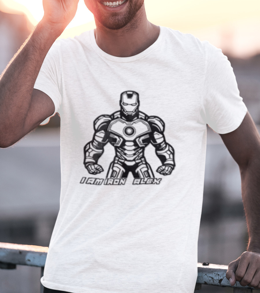 I Am Iron Alex Armored Superhero Clenched Fists Line T-Shirt