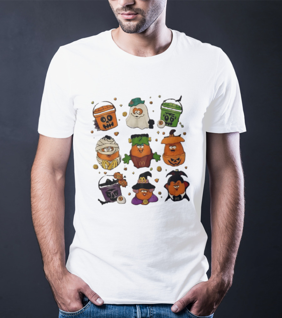 McDonalds Halloween McNugget Buddies Characters Pumpkin Witch Dracula Mummy Ghost Frankenstein T-Shirt