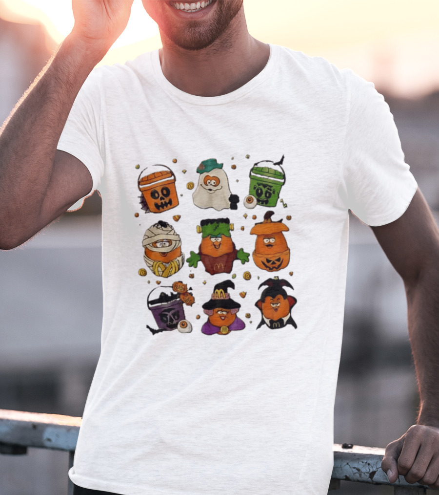 McDonalds Halloween McNugget Buddies Characters Pumpkin Witch Dracula Mummy Ghost Frankenstein T-Shirt