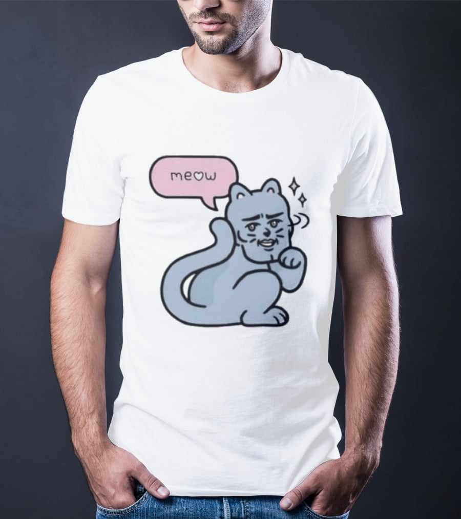 Meow Meme Cat With Human Face And Sparkles T-Shirt