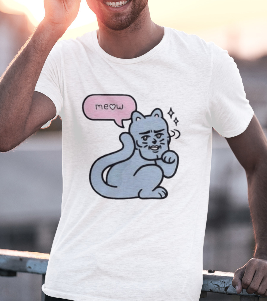 Meow Meme Cat With Human Face And Sparkles T-Shirt