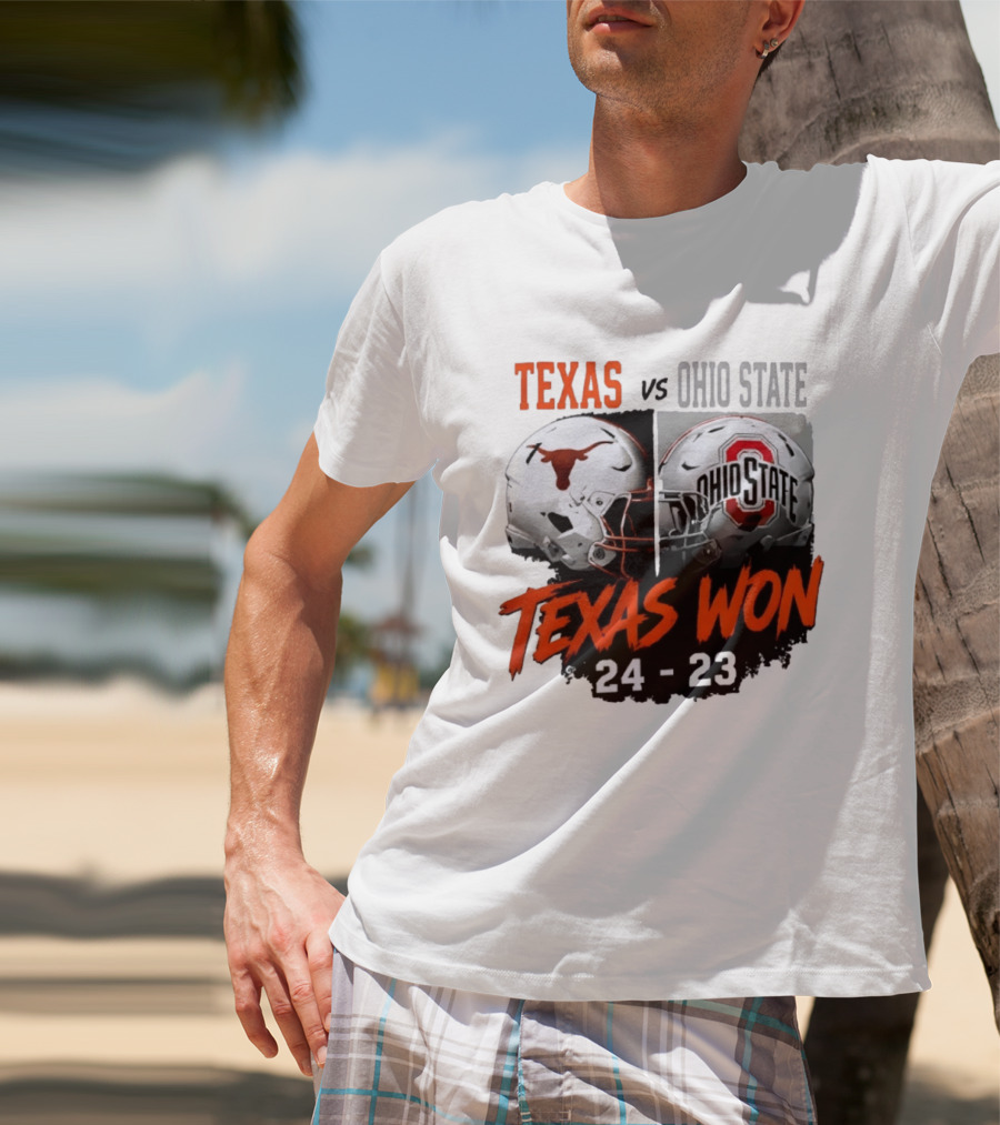 Texas Vs Ohio State 2026 Texas Won 24 23 Helmet Matchup T-Shirt