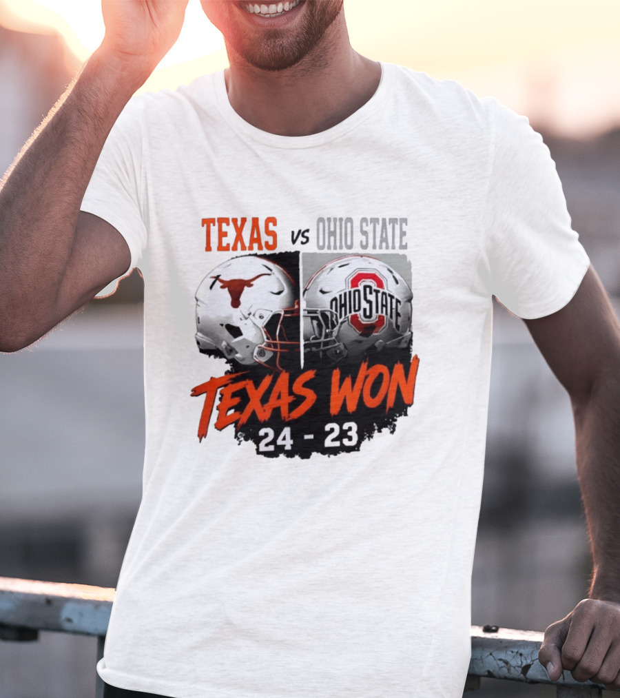 Texas Vs Ohio State 2026 Texas Won 24 23 Helmet Matchup T-Shirt