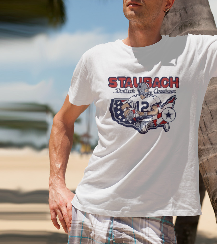 Staubach Dallas Cowboys 12 USA Map Star Helmet Football T-Shirt