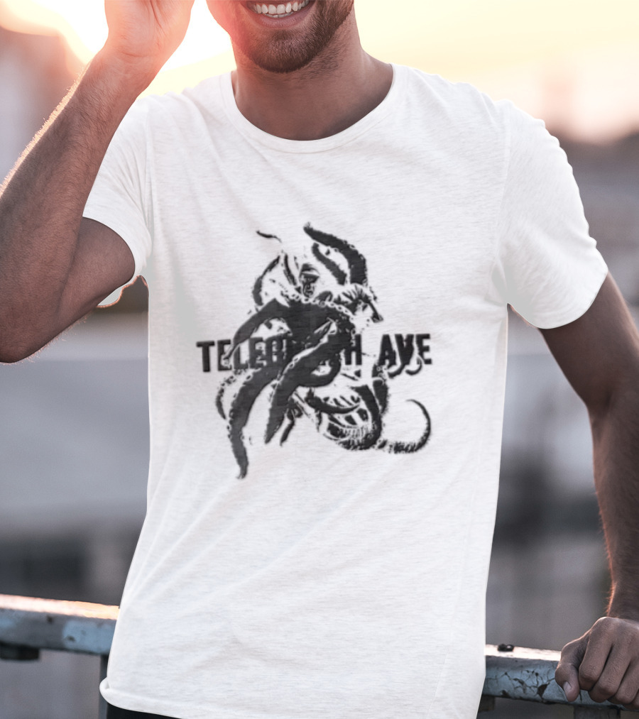 Telegraph Ave Giant Octopus Attacking Sailor Halftone T-Shirt