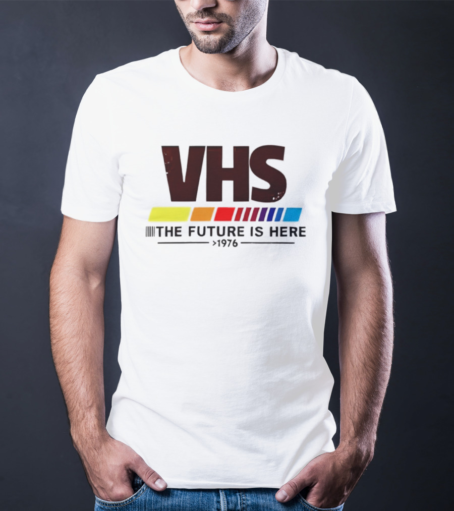 VHS The Future Is Here 1976 Retro Color Stripes T-Shirt
