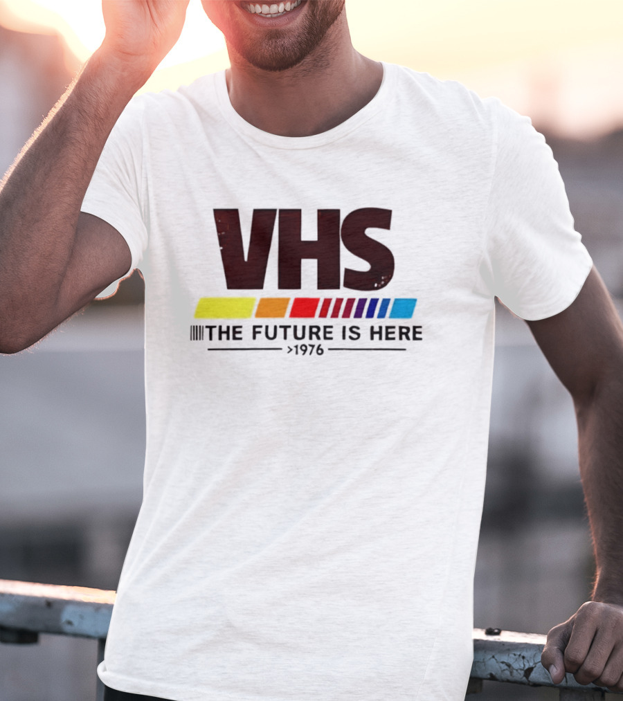 VHS The Future Is Here 1976 Retro Color Stripes T-Shirt