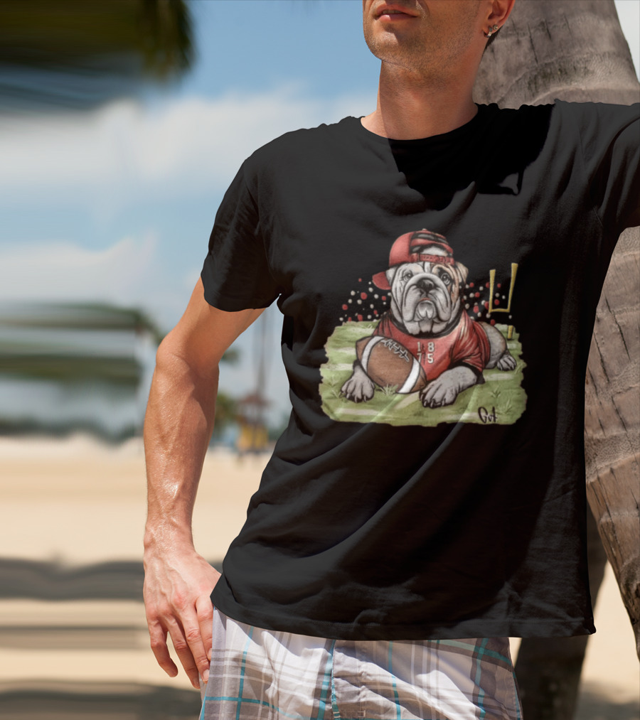 Georgia Bulldogs Football 1875 Bulldog With Cap And Football T-Shirt