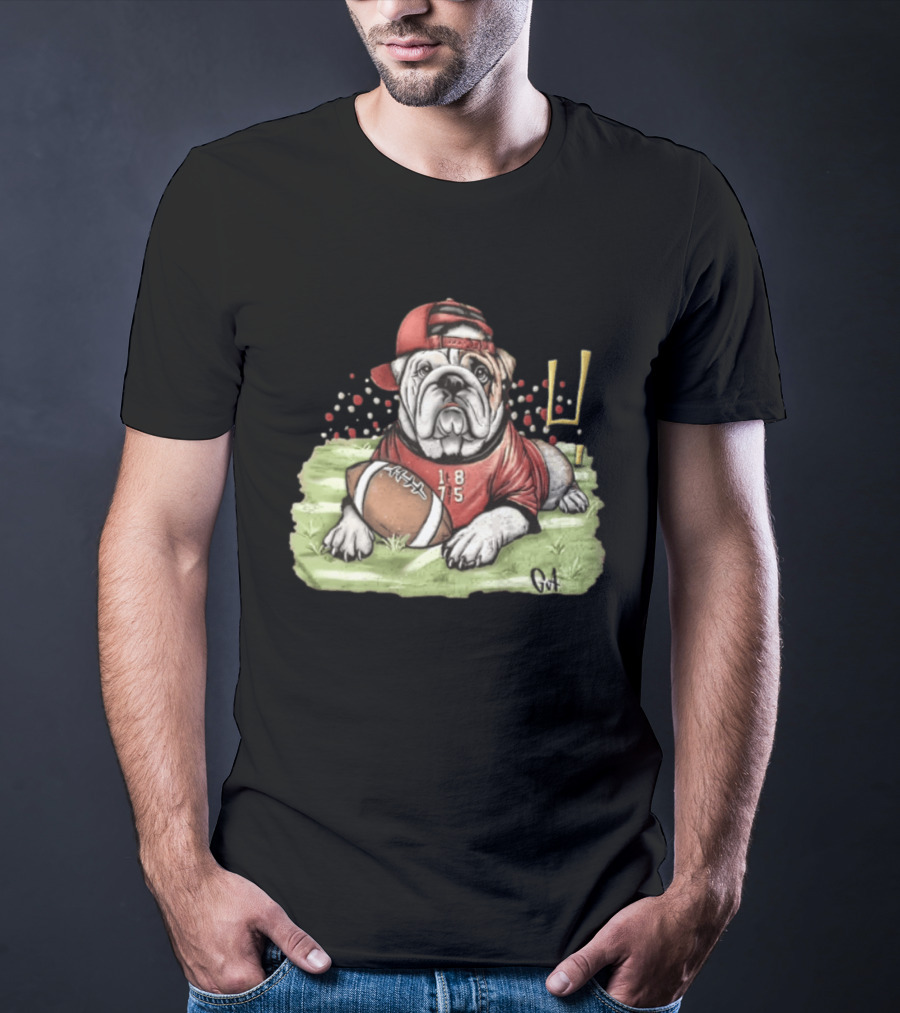 Georgia Bulldogs Football 1875 Bulldog With Cap And Football T-Shirt
