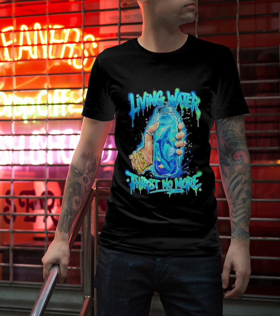 Living Water Thirst No More Shark Hand Holding Water Bottle T-Shirt