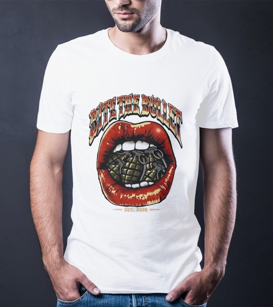 Bite The Bullet Grenade Lips Est 2026 Edgy T-Shirt