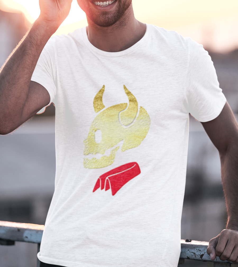 Devil Horn Skull Red Collar Gold Glitter T-Shirt