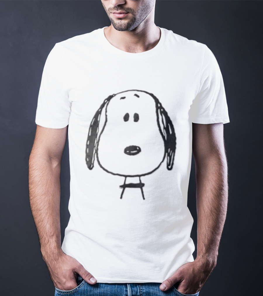 Peanuts Snoopy Dog Head Front Facing Black Line Cartoon Drawing T-Shirt