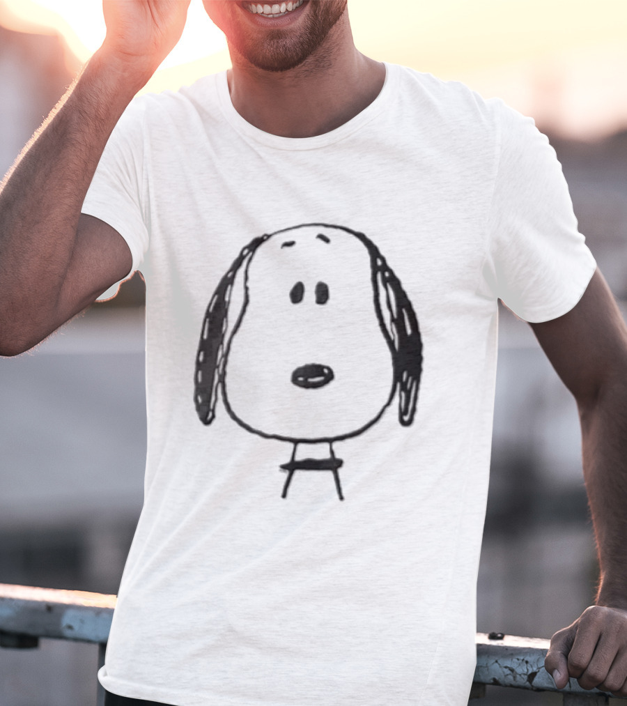 Peanuts Snoopy Dog Head Front Facing Black Line Cartoon Drawing T-Shirt