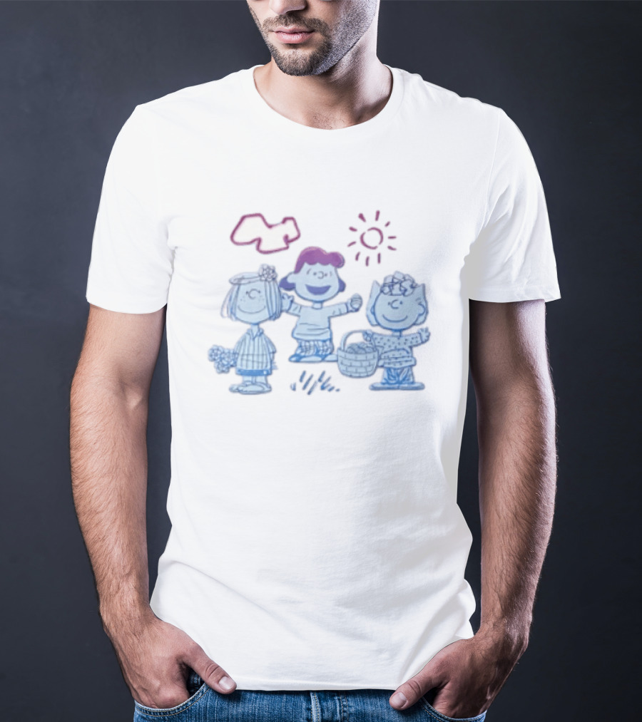 Peanuts Worldwide Easter Basket Line Cartoon Characters Sun And Clouds T-Shirt