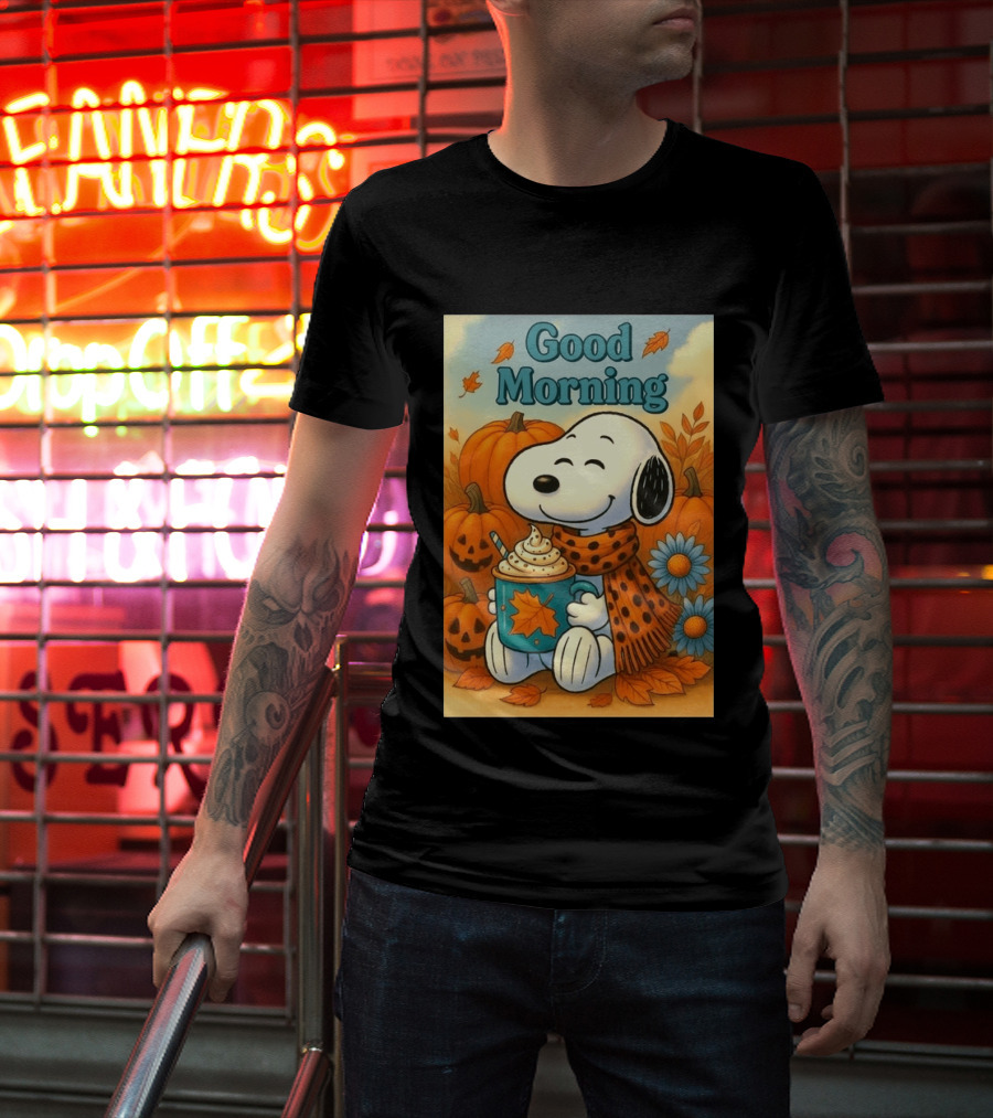Snoopy Good Morning Autumn Pumpkin Latte Halloween T-Shirt