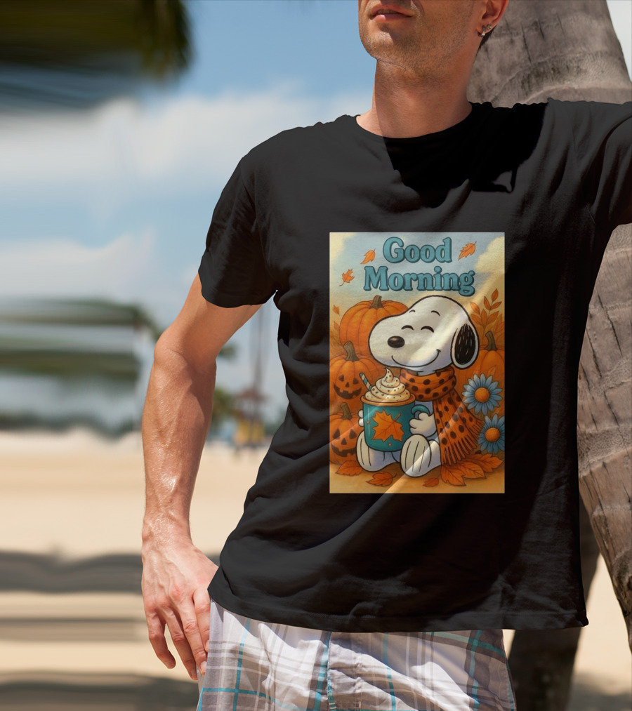 Snoopy Good Morning Autumn Pumpkin Latte Halloween T-Shirt