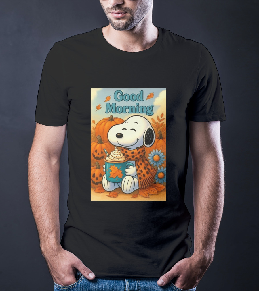 Snoopy Good Morning Autumn Pumpkin Latte Halloween T-Shirt