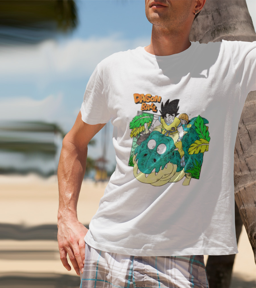 Goku Gohan Riding Dinosaur Dragon Ball Adventure Scene T-Shirt