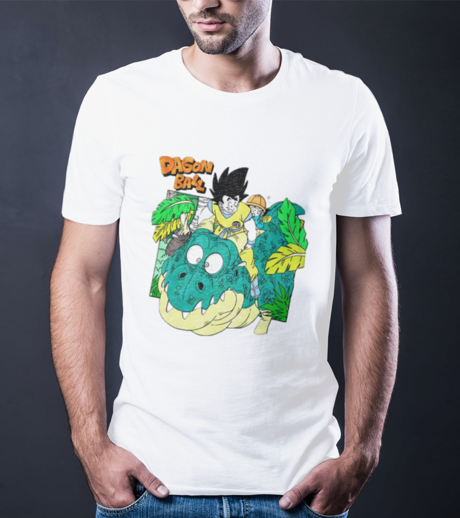 Goku Gohan Riding Dinosaur Dragon Ball Adventure Scene T-Shirt
