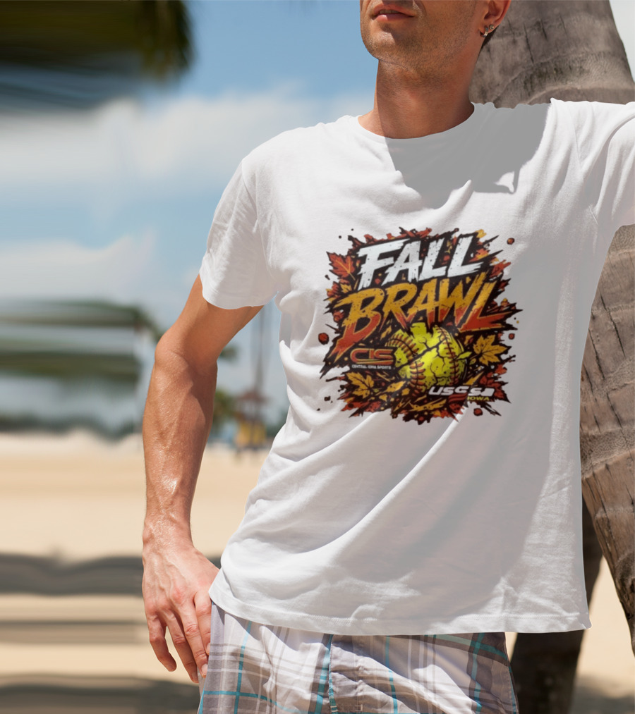 USSSA Fall Brawl Central Iowa Sports Tournament 2026 With Autumn Leaves And Softball T-Shirt